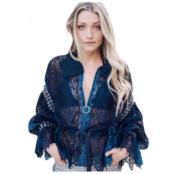 Jonathan Simkhai Grommet Lariat Lace Jacket - Picture 6 of 12